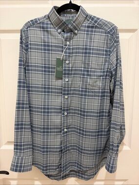 GENTEAL Boulder Sport Performance Steel Blue & Gray Plaid Button-Down Shirt - S